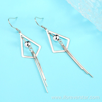 Silver 925 Geometric Statement Earrings Tassel Earrings